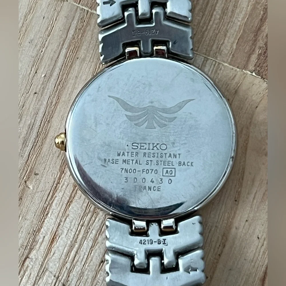Seiko Phoenix Rare Vintage Watch Blue and Pearl Dial Two-Tone Bracelet Stunning